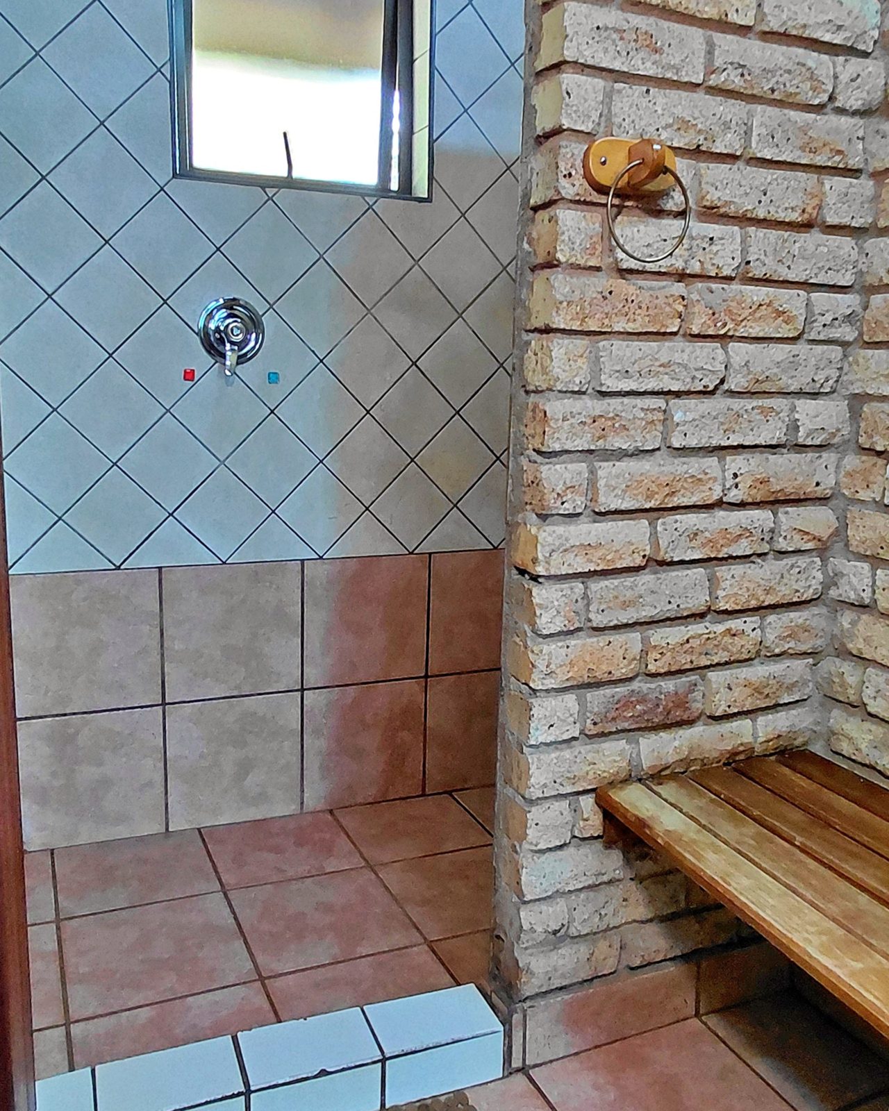 Walk-in shower in the ablution block