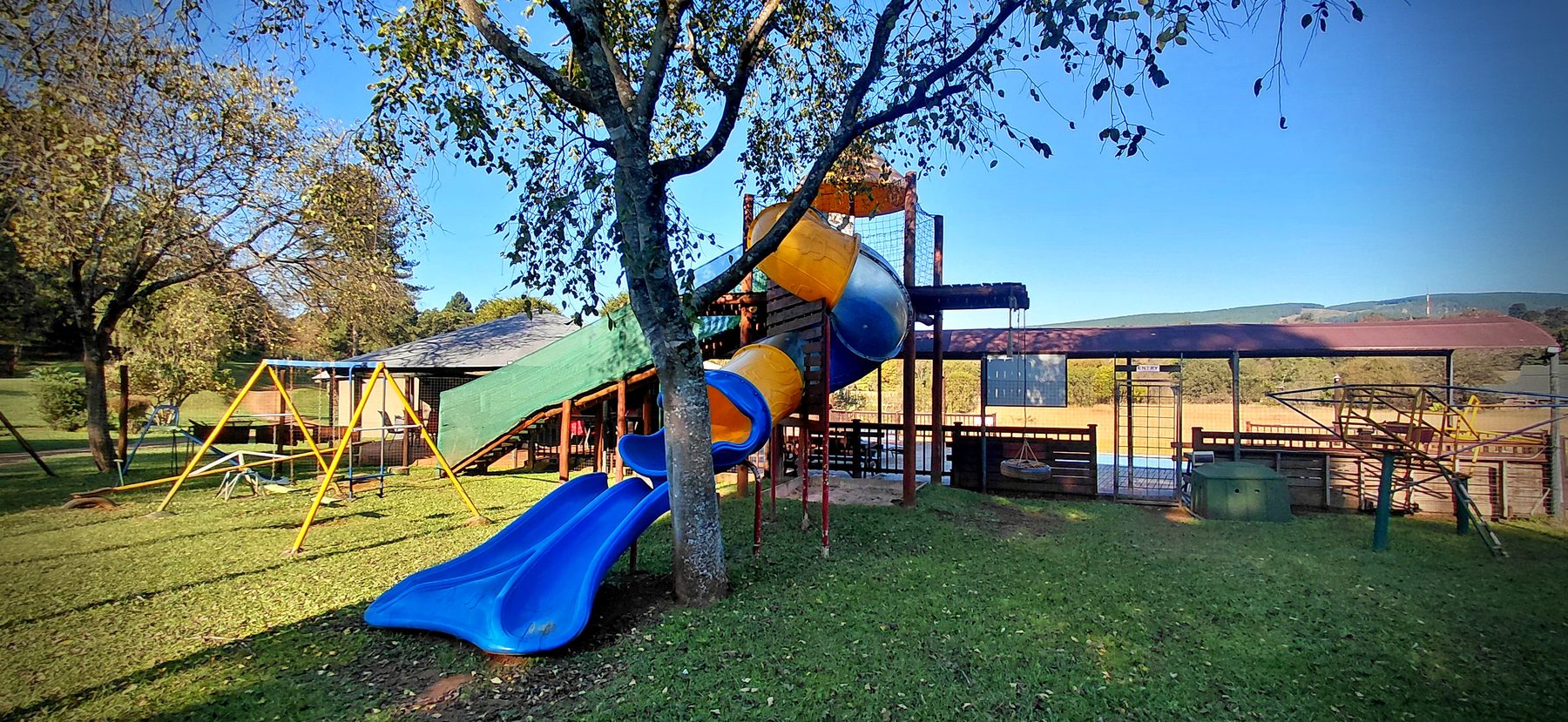 Slide and shaded play area for children